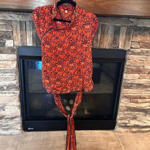 NWT Free People One Cheongsam Print Top Red Medium